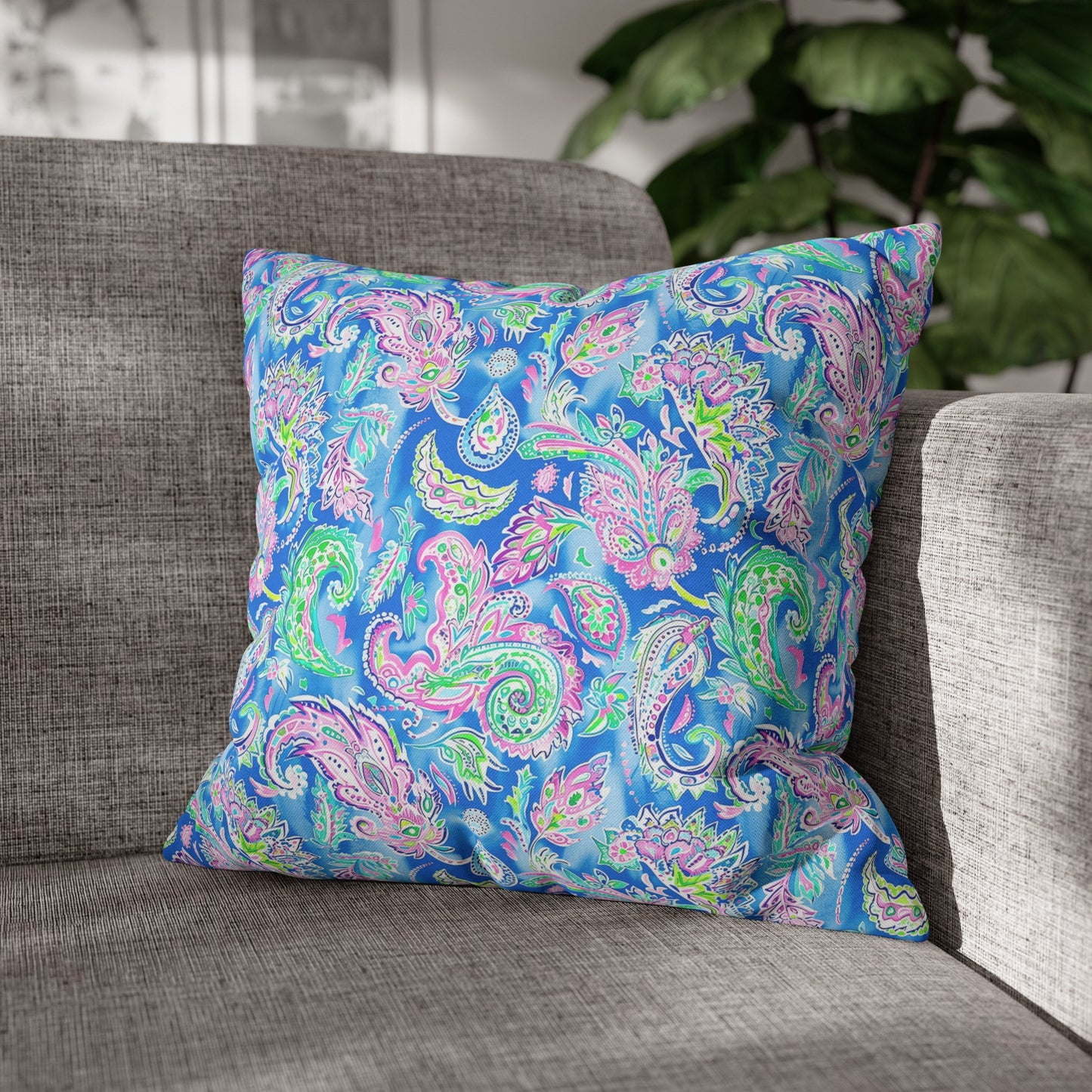 Pastel Paisley Whimsy: Delicate Design in Soft Hues Spun Polyester Square Pillowcase 4 Sizes