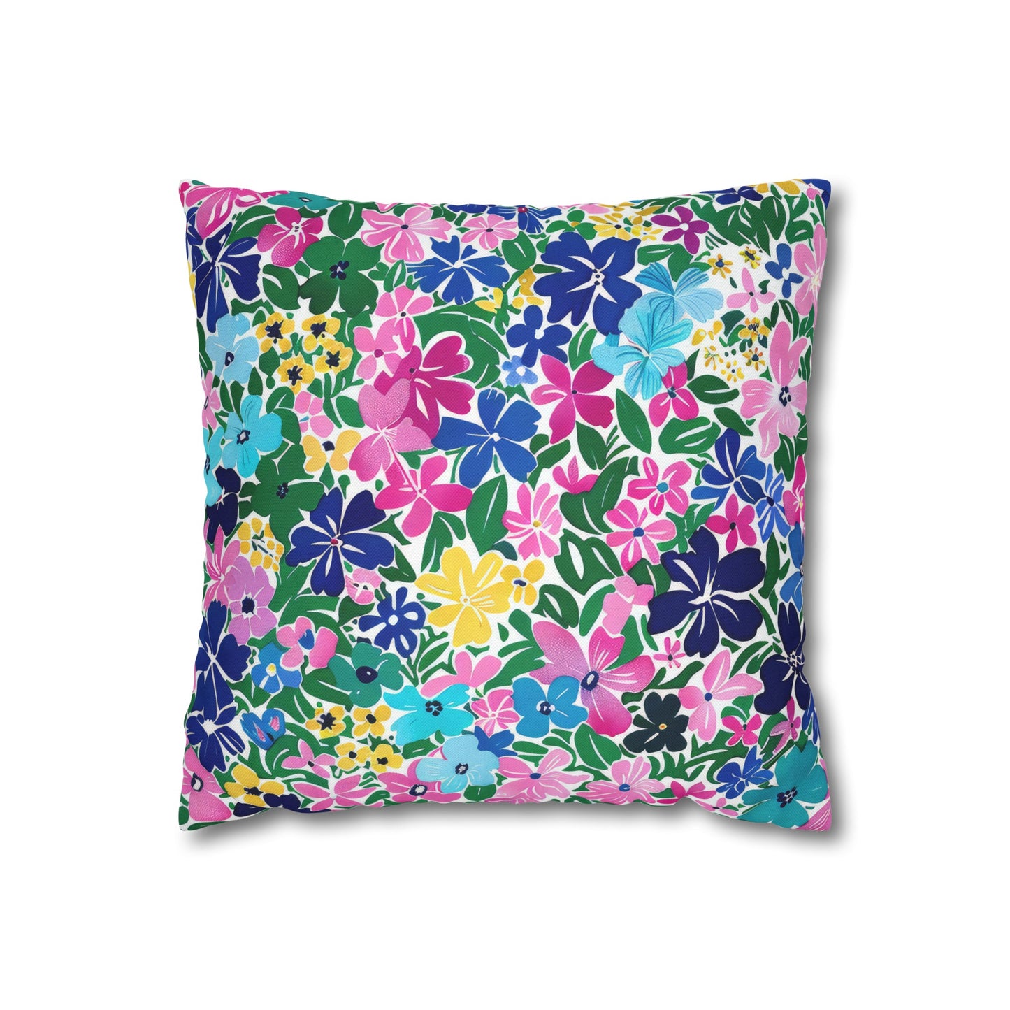 Rainbow Blooms: Vibrant Multi-color Watercolor Flowers in Full Bloom Spun Polyester Square Pillowcase 4 Sizes