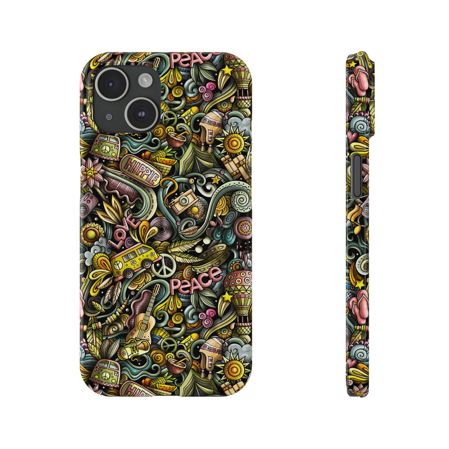 Peace, Love & VW Fun Cartoon Design Iphone 15-12 Slim Phone Case