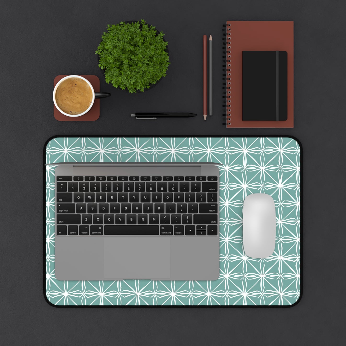 Elegant Minimalist Geometric Line Art in White and Teal Pattern Gaming Mouse Pad  Desk Mat  - 3 Sizes