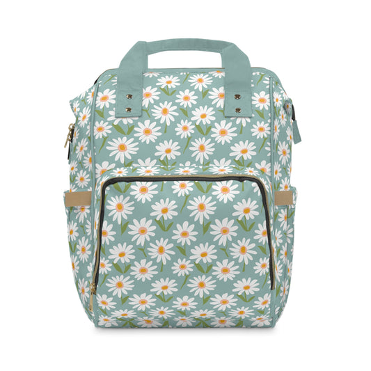 Cheerful Bright Daisy on Pastel Green Design Multifunctional Diaper Backpack