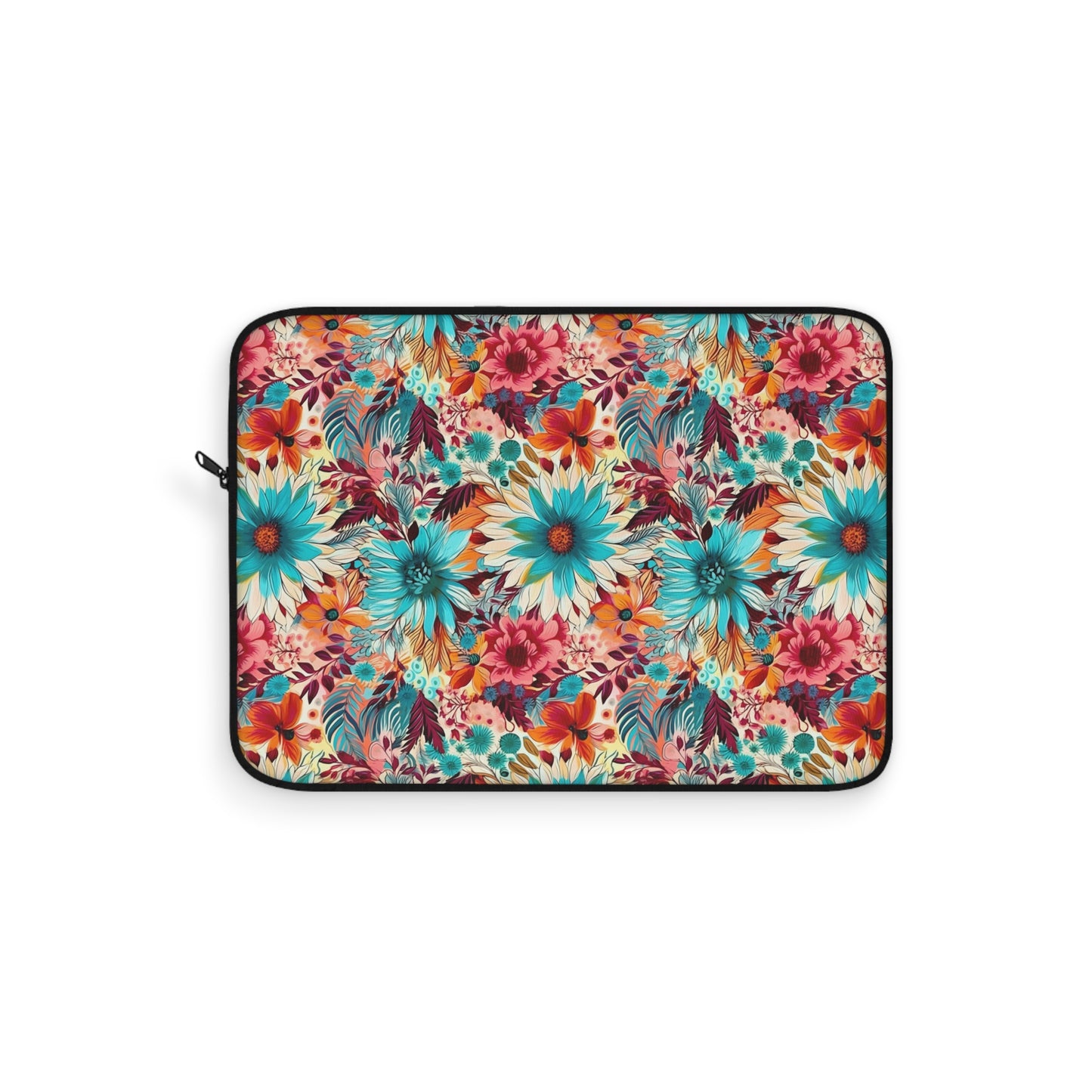 Floral Explosion of Pinks, Teals and Oranges on a Soft Cream Canvas Laptop or Ipad Protective Sleeve 3 Sizes Available