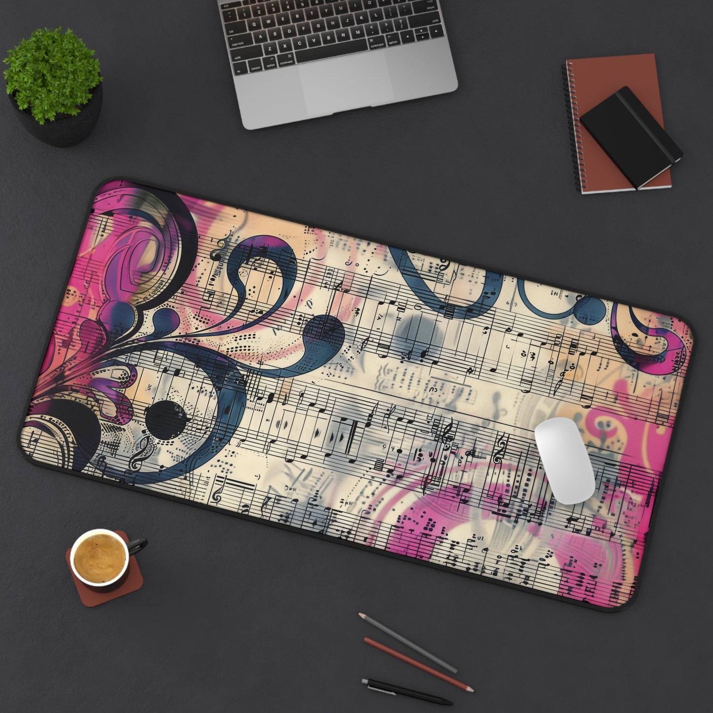 Vibrant Abstract Art with Music Notes and Swirls Extended Gaming Mouse Pad  Desk Mat  - 3 Sizes