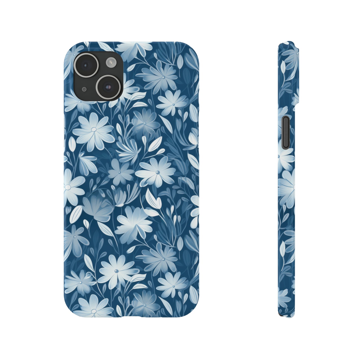 Gentle Elegance: Soft Muted Blue Flower Design Iphone 15-12 Slim Phone Case