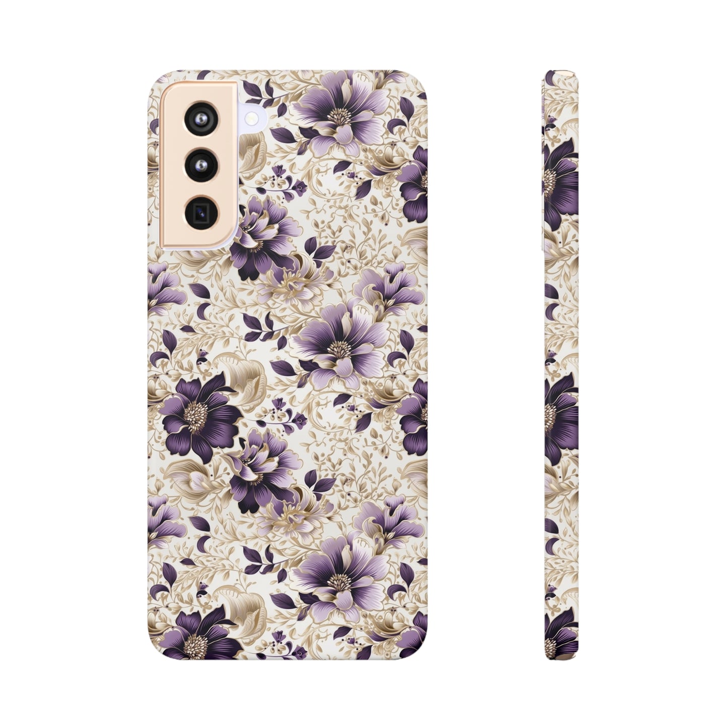 Purple Majesty: Watercolor Floral Design with Gold Foliage Accents Samsung Slim Cases