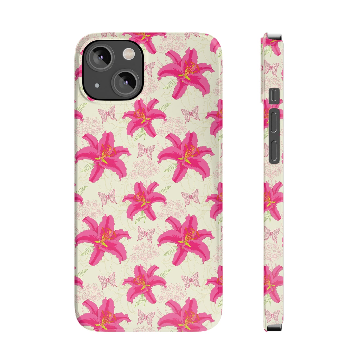 Large Lilies and Butterflies Iphone 15-12 Slim Phone Case