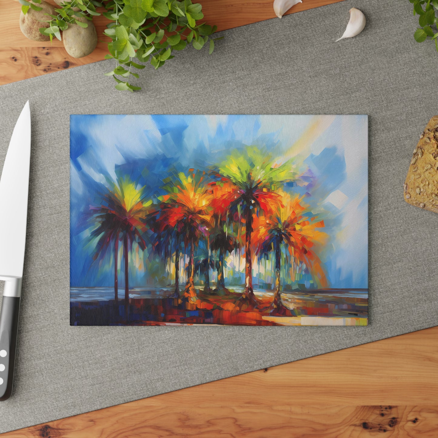 Dynamic Palmettos Abstract Depiction of South Carolina's Iconic Trees  - Glass Cutting Board  8" x 11" and 11" x 15"