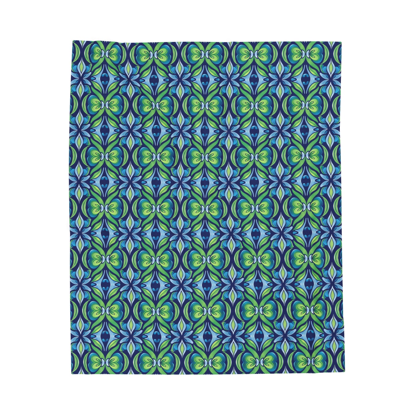 Retro Abstract Blue and Green Floral Pattern Velveteen Plush Blanket 3 Sizes