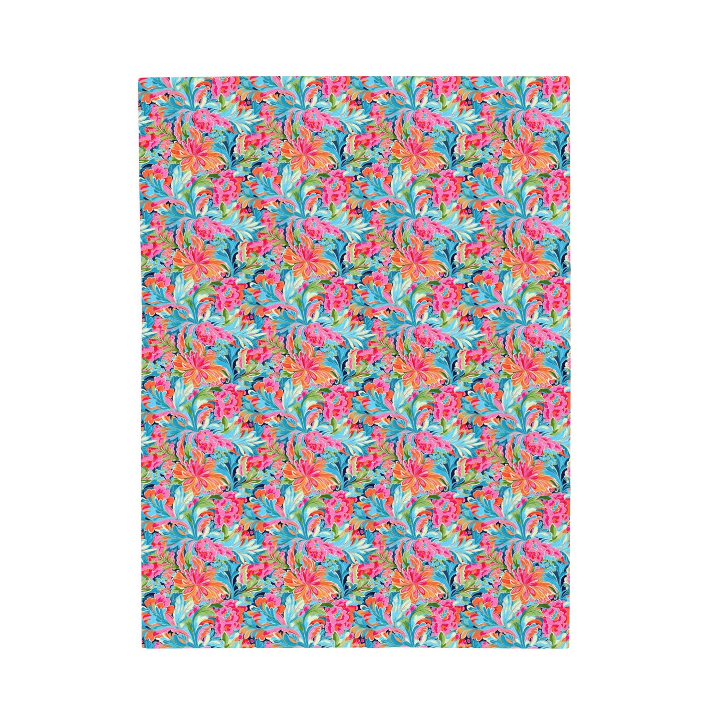 Tropical Radiance: Bursting Summer Blooms in Teal, Orange, and Pink Velveteen Plush Blanket 3 Sizes