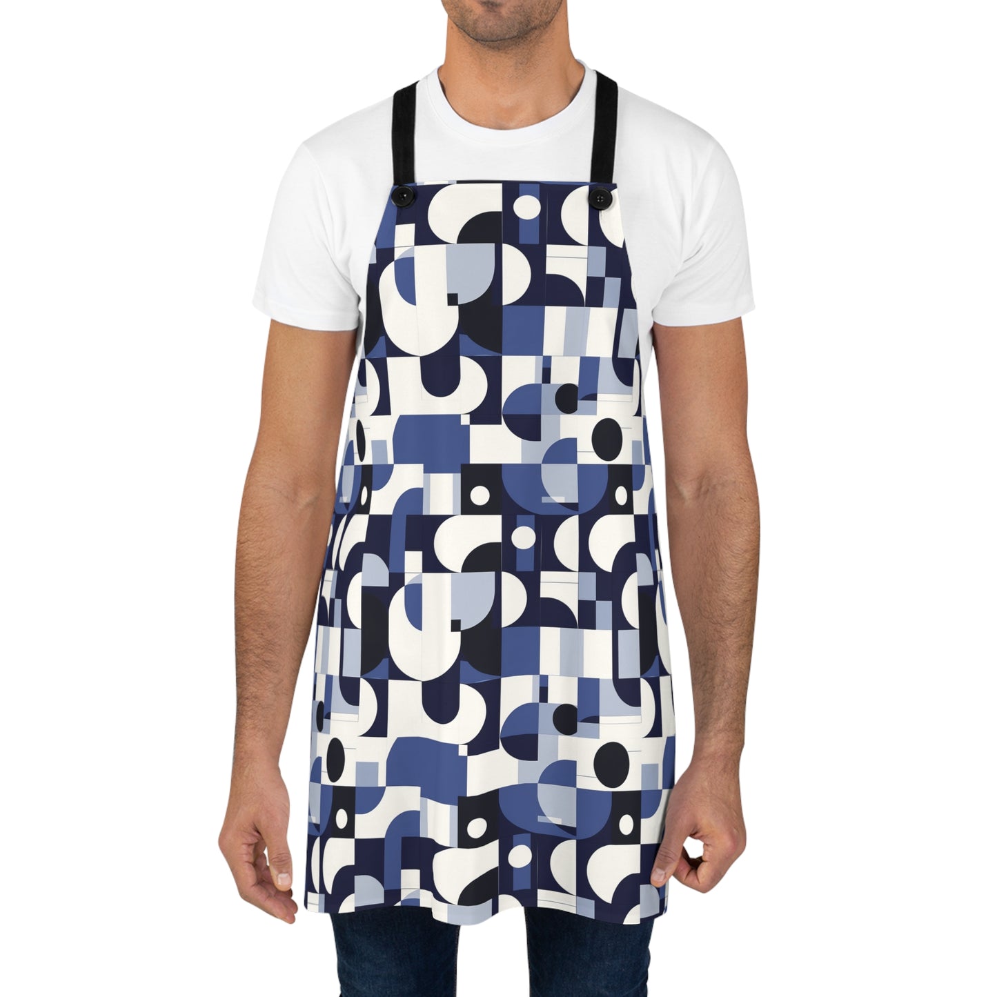 Navy Blue and White Mid-Century Modern Design Kitchen Chef Apron