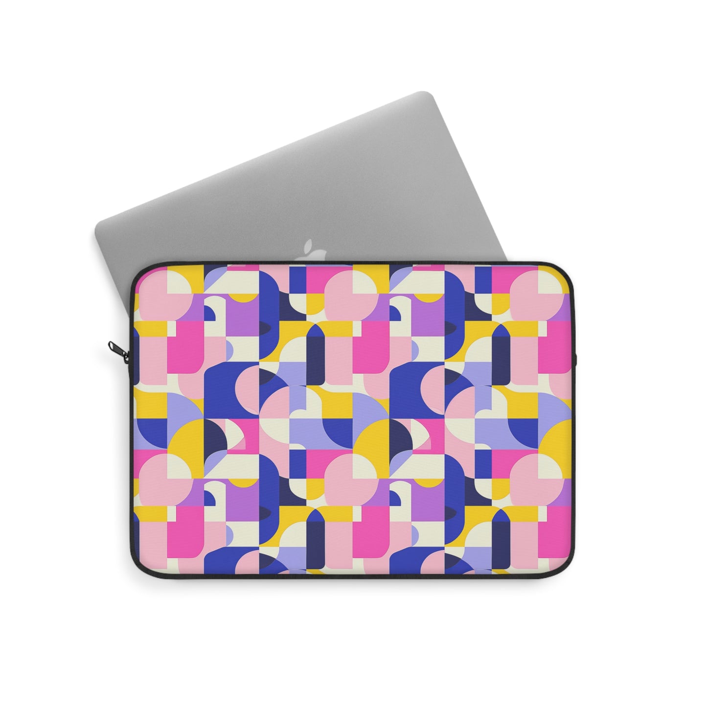 Vibrant Pink, Blue Yellow Color Block Geometric Shapes Laptop or Ipad Protective Sleeve 3 Sizes Available