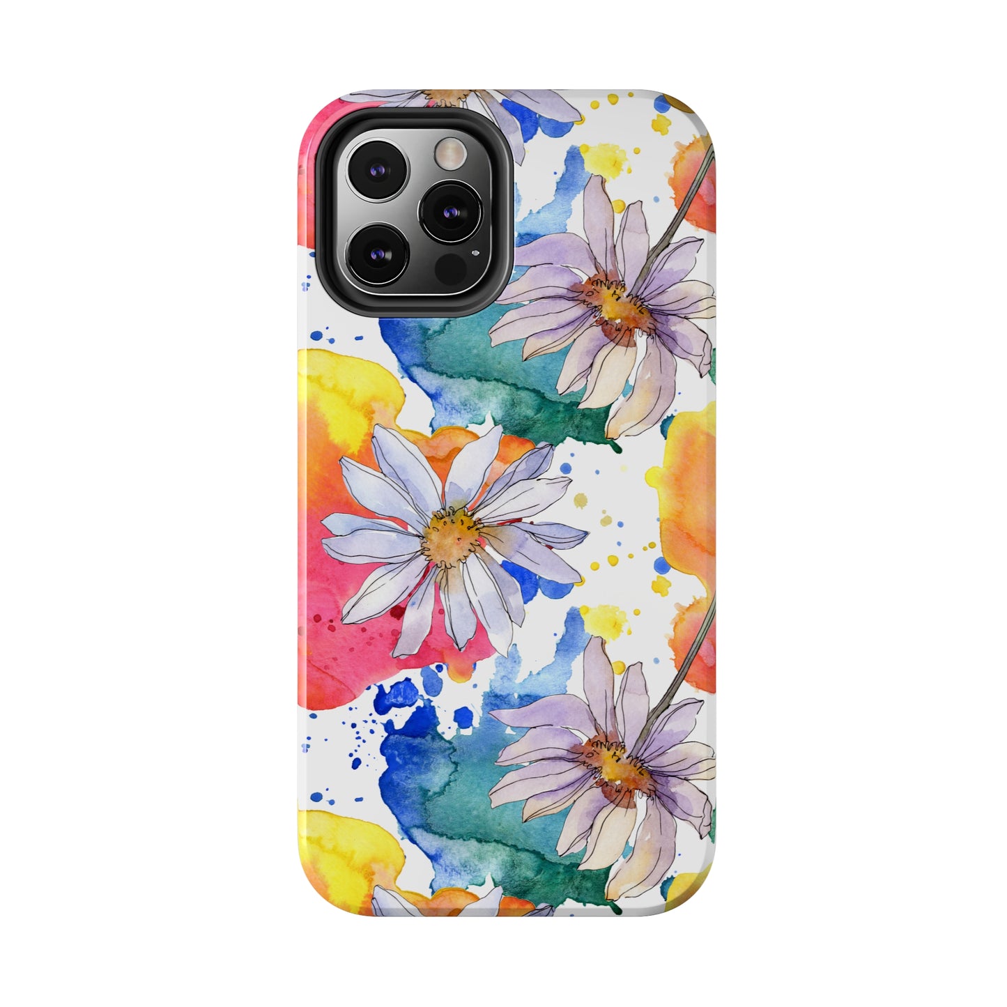 Large Colorful Watercolor Daisy Design Iphone Tough Phone Case