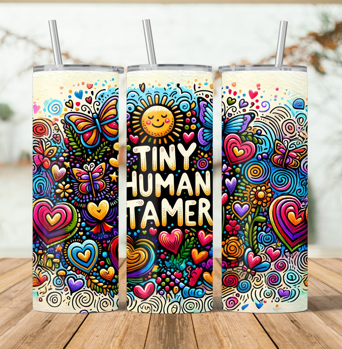 Tiny Human Tamer, Preschool Teacher Seamless Design 20 oz Skinny Tumbler