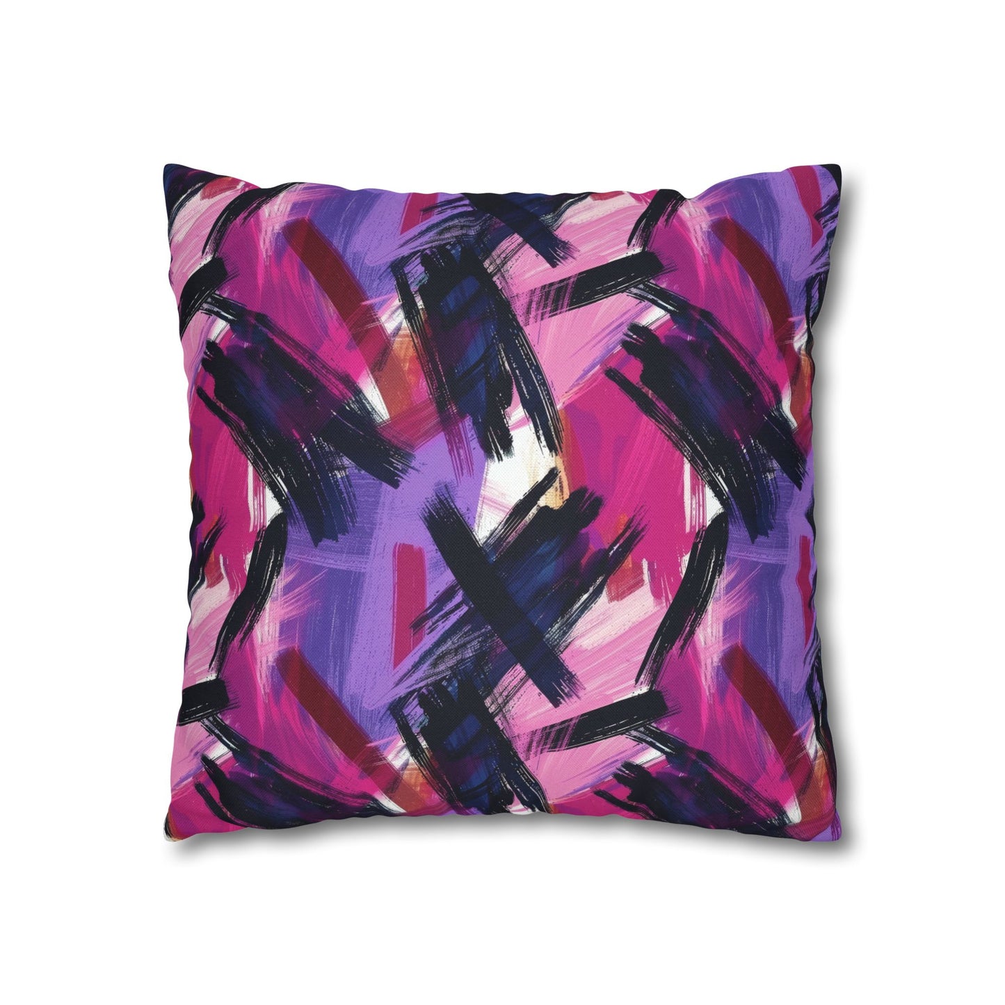 Vibrant Rebellion Brush Strokes in Hot Pink and Cool Purple on a Moody, Dark Background Spun Polyester Square Pillowcase 4 Sizes