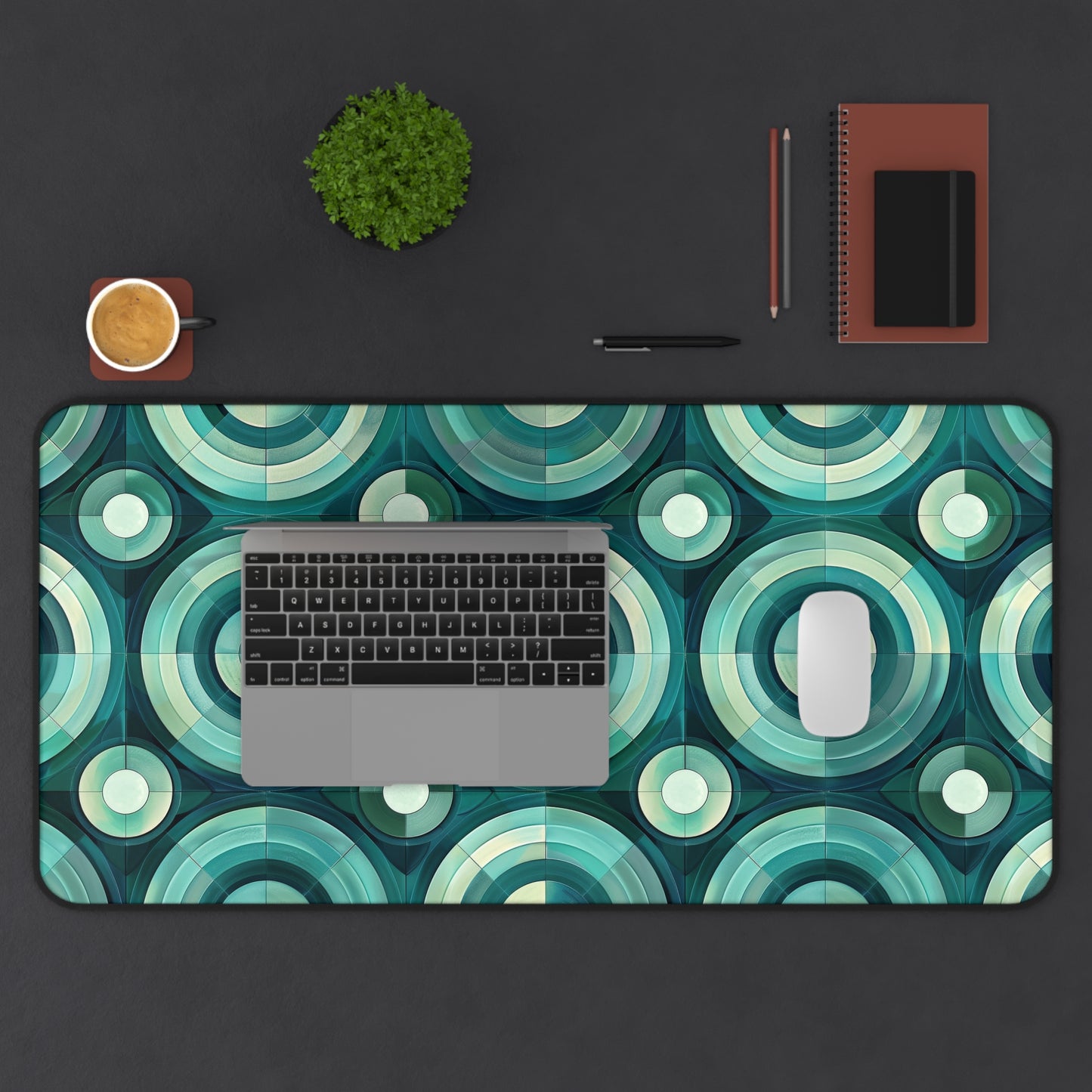 Oceanic Echoes of Layered Circles in Turquoise and Aqua Extended Gaming Mouse Pad  Desk Mat  - 3 Sizes