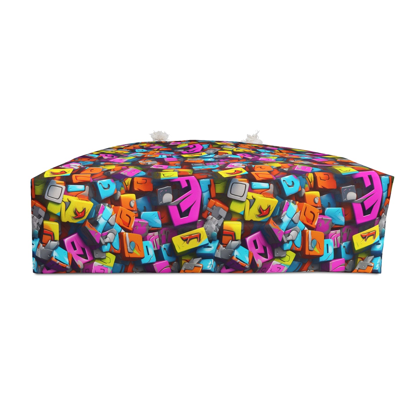 3D Graffiti Blocks in Bold Colors - Weekender Oversized Canvas Tote Bag 24" × 13"