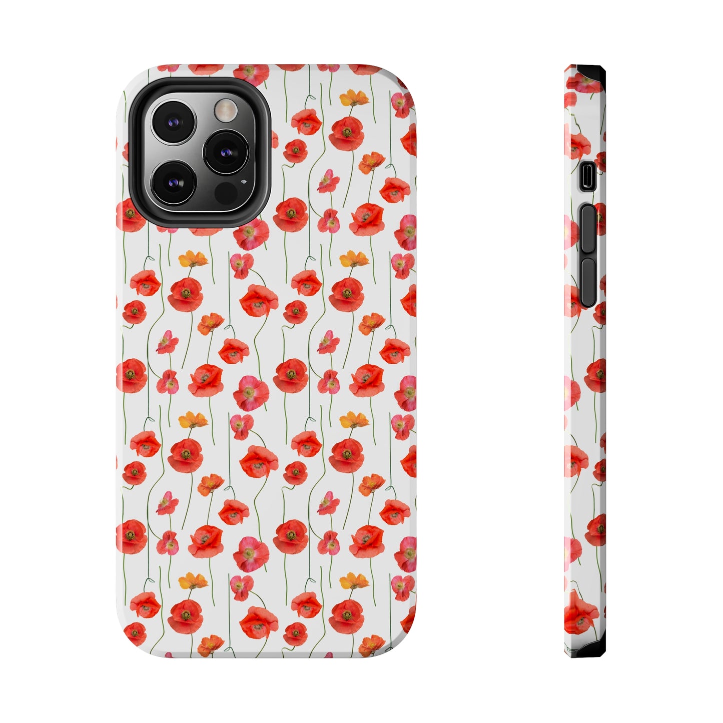 Vivid Elegance: Bright Red Poppies on a White Background Iphone Tough Phone Case