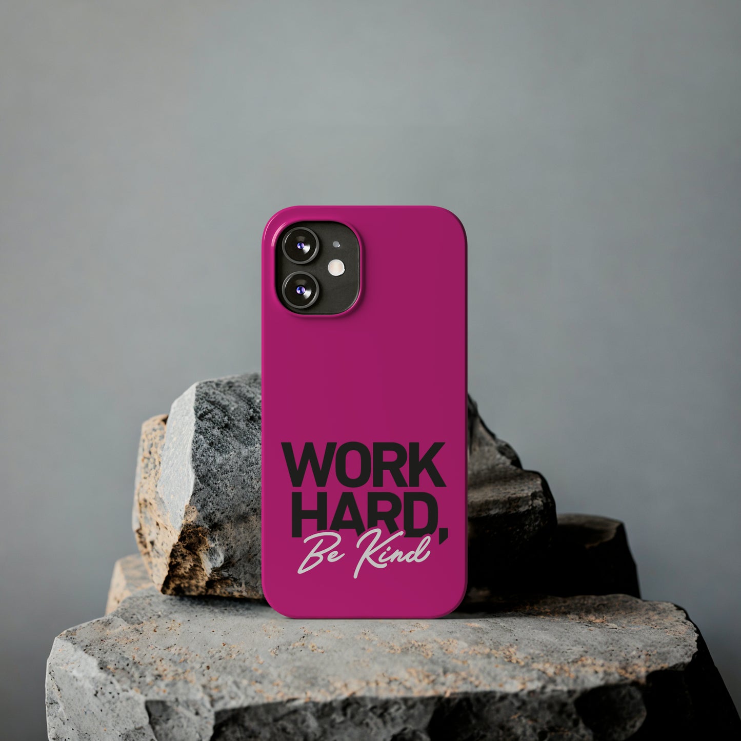 Pink - Work Hard Be Kind Iphone 15-12 Slim Phone Case