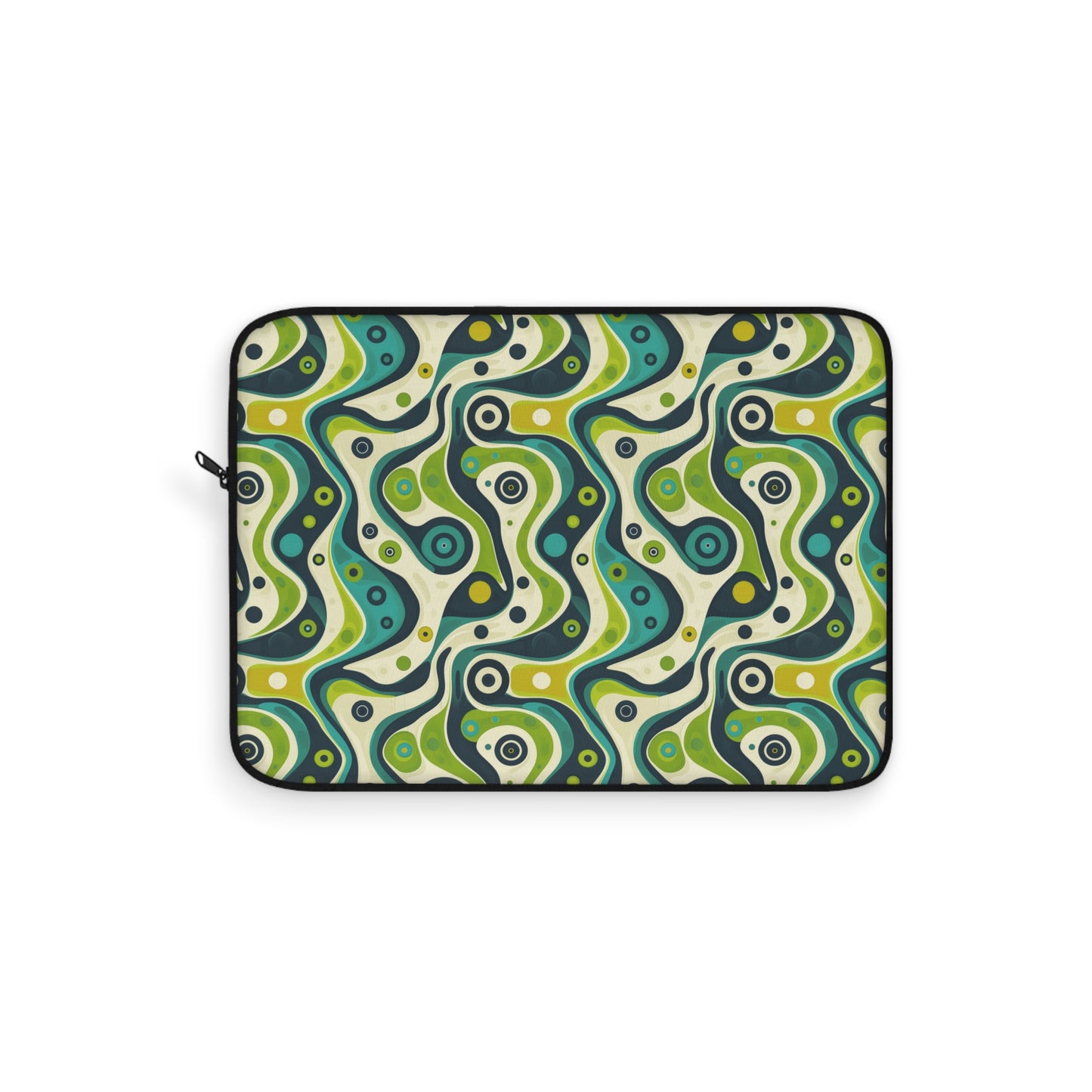 Groovy Retro Greens and Blues Abstract Waves Laptop or Ipad Protective Sleeve 3 Sizes Available