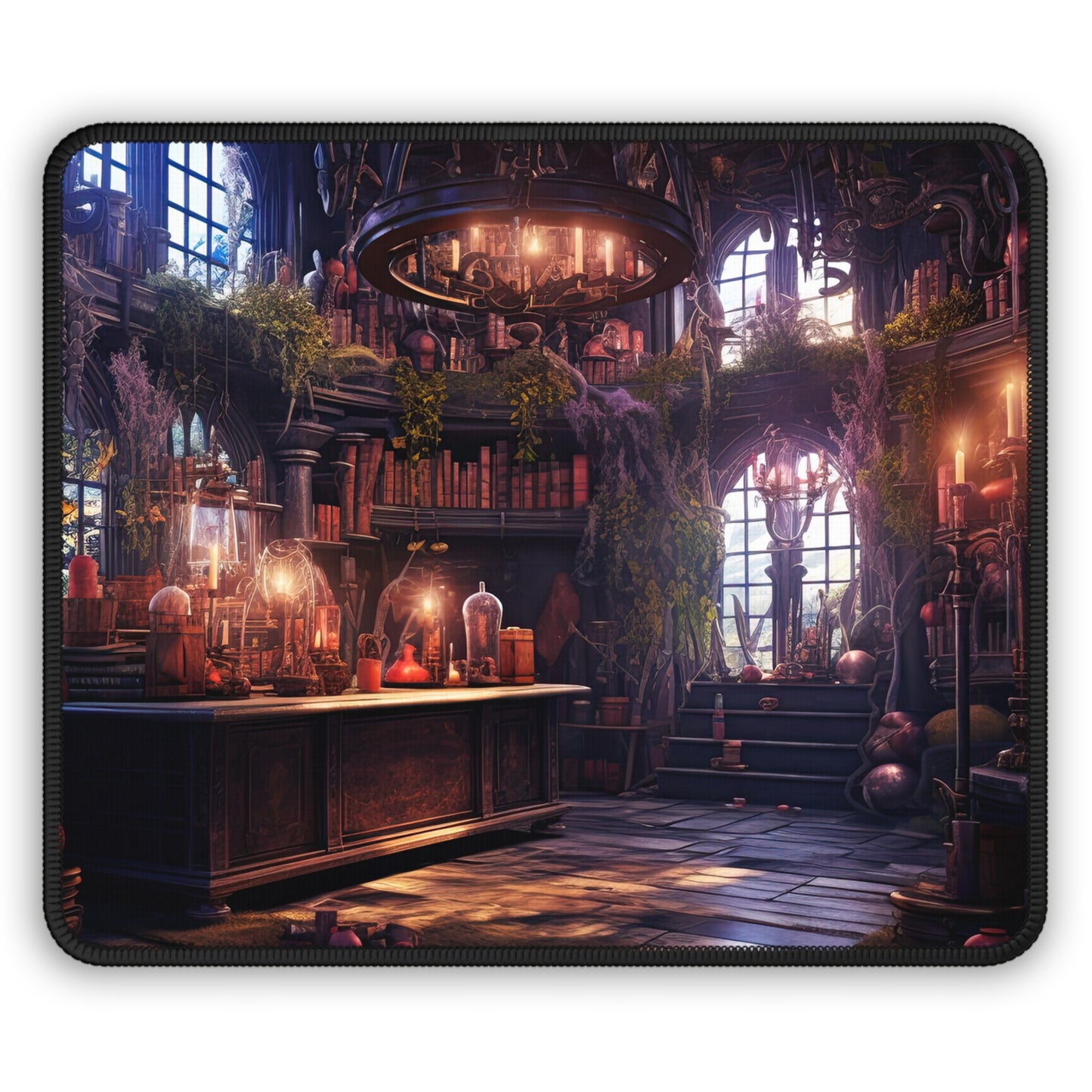 Enchanted Tome: Fantasy Alchemy Potion and Spell Library Gaming Mouse Pad with Finished Edges