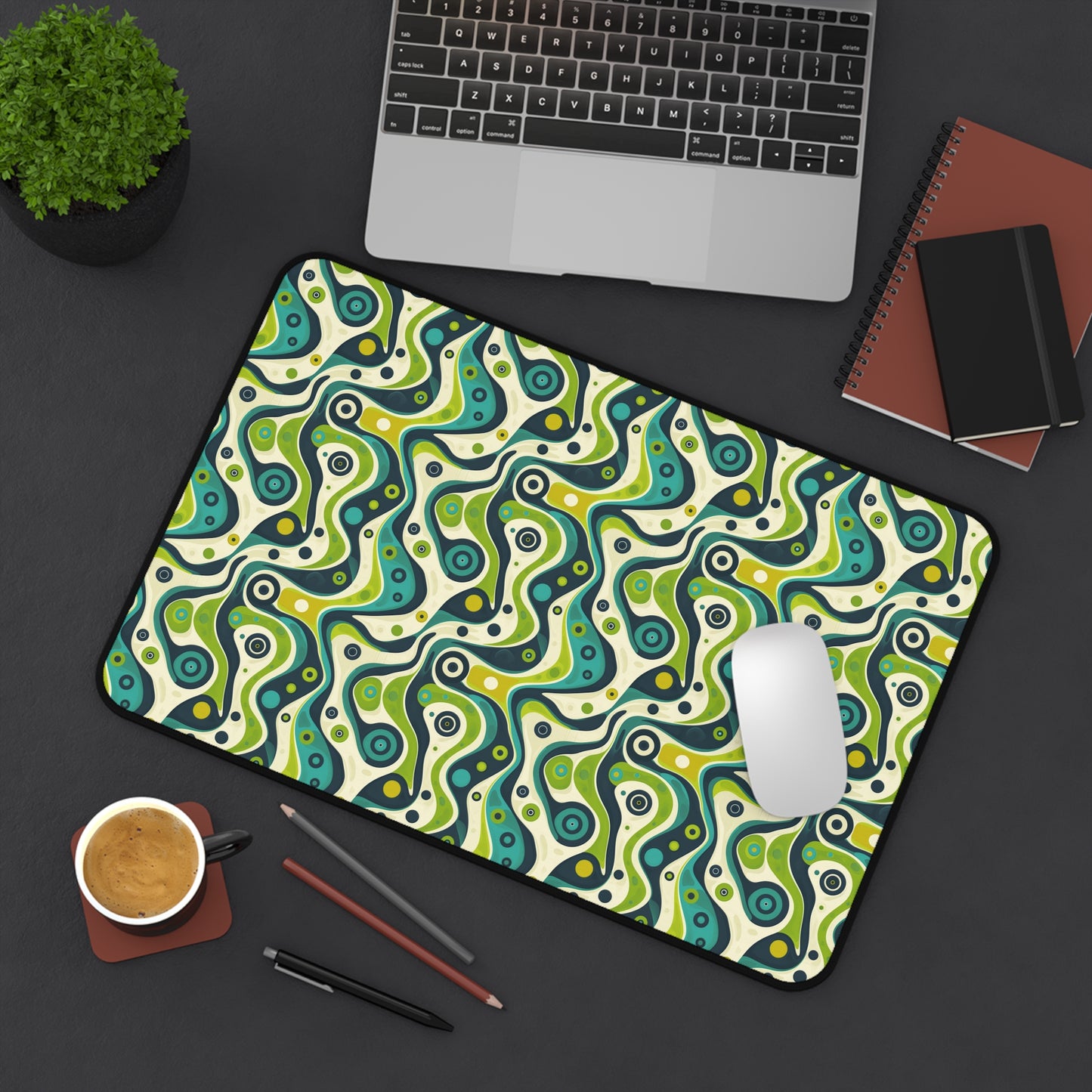 Groovy Retro Greens and Blues Abstract Waves Extended Gaming Mouse Pad  Desk Mat  - 3 Sizes