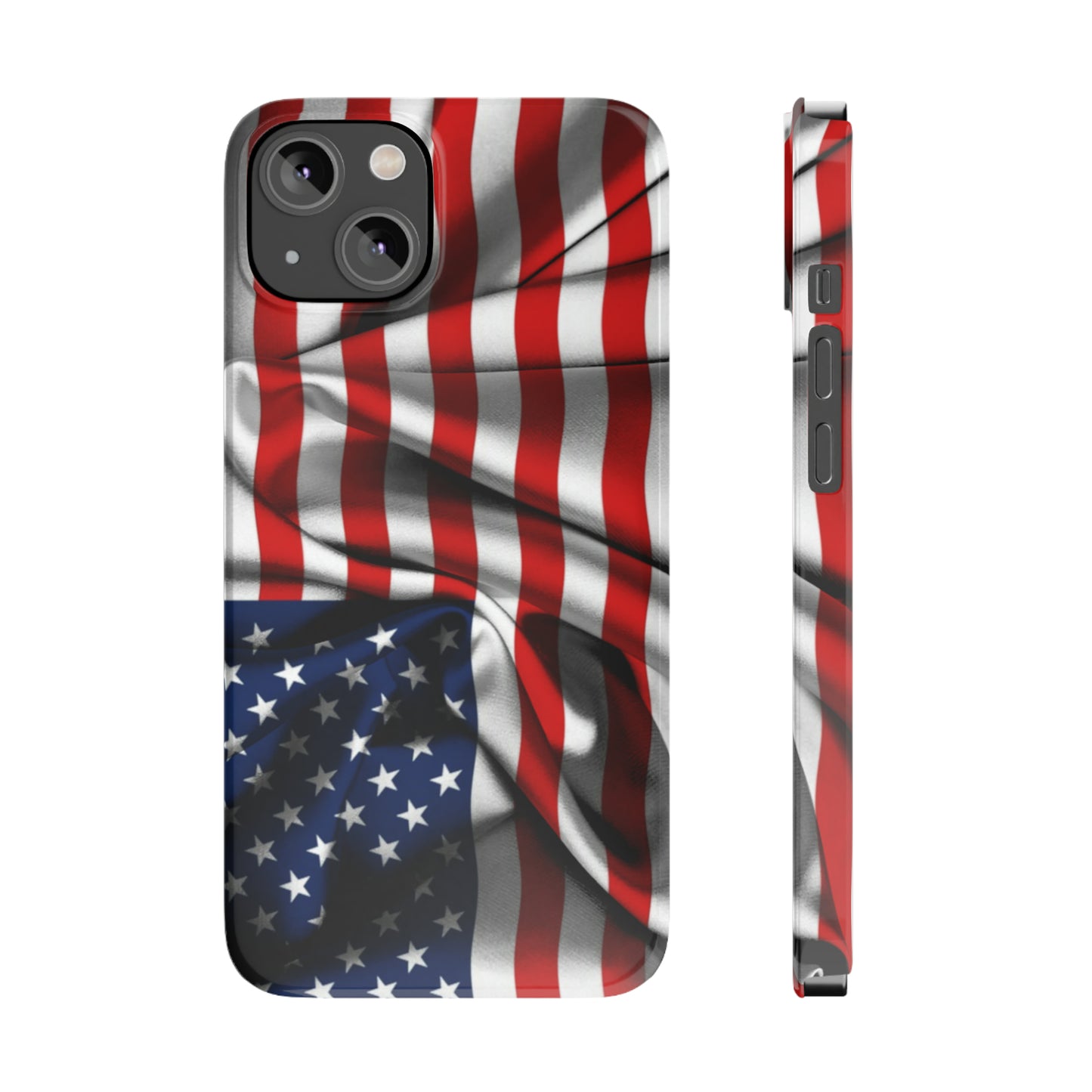 Proudly Unfurling: The American Flag Waves in Patriotic Splendor Iphone 15-12 Slim Phone Case