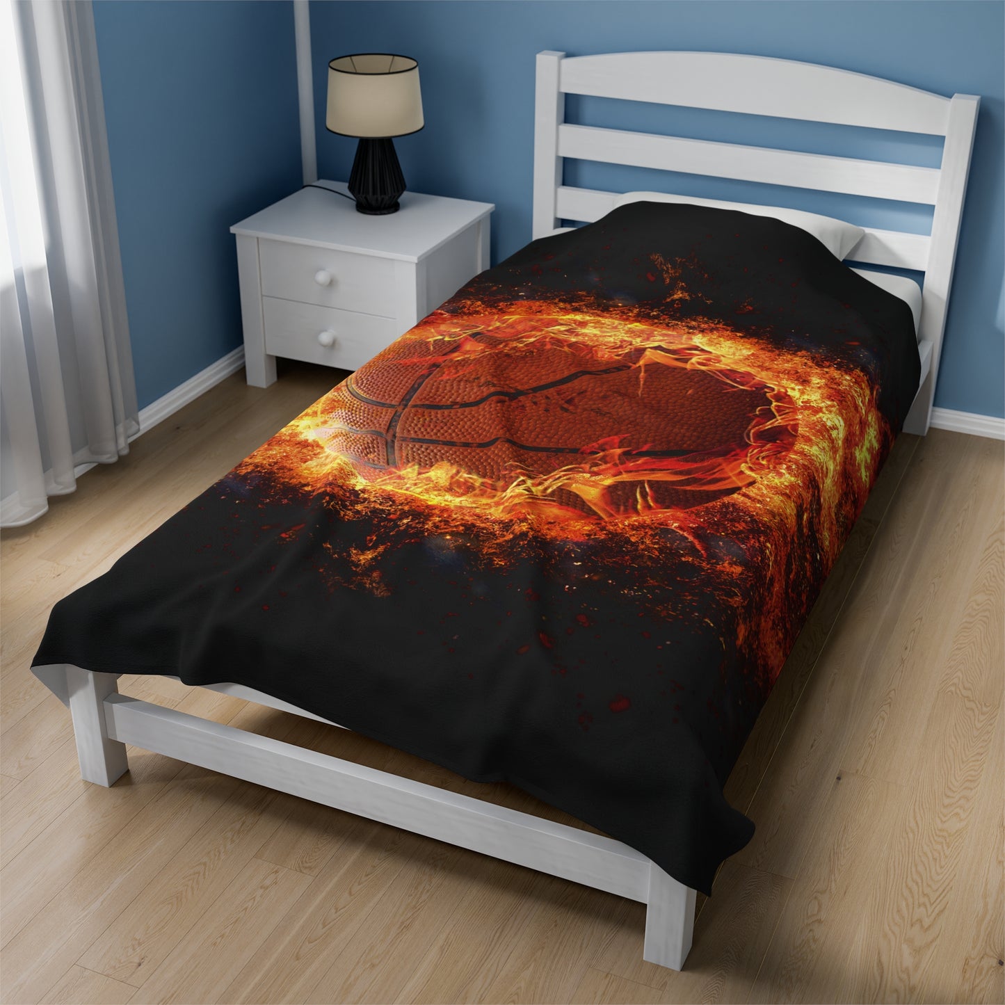 Fiery Basketball Velveteen Plush Blanket 3 Sizes