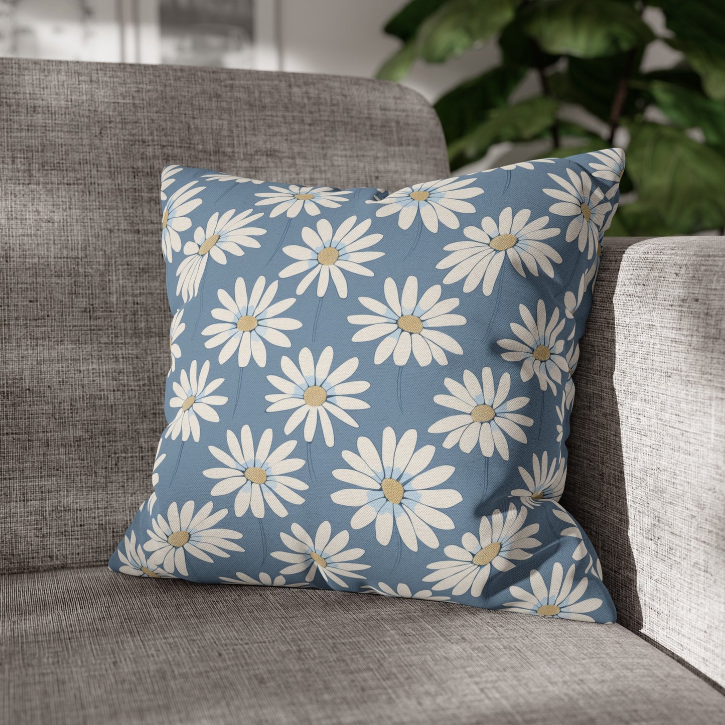 Charming White Daisies on a Soft Blue BackgroundSpun Polyester Square Pillowcase 4 Sizes