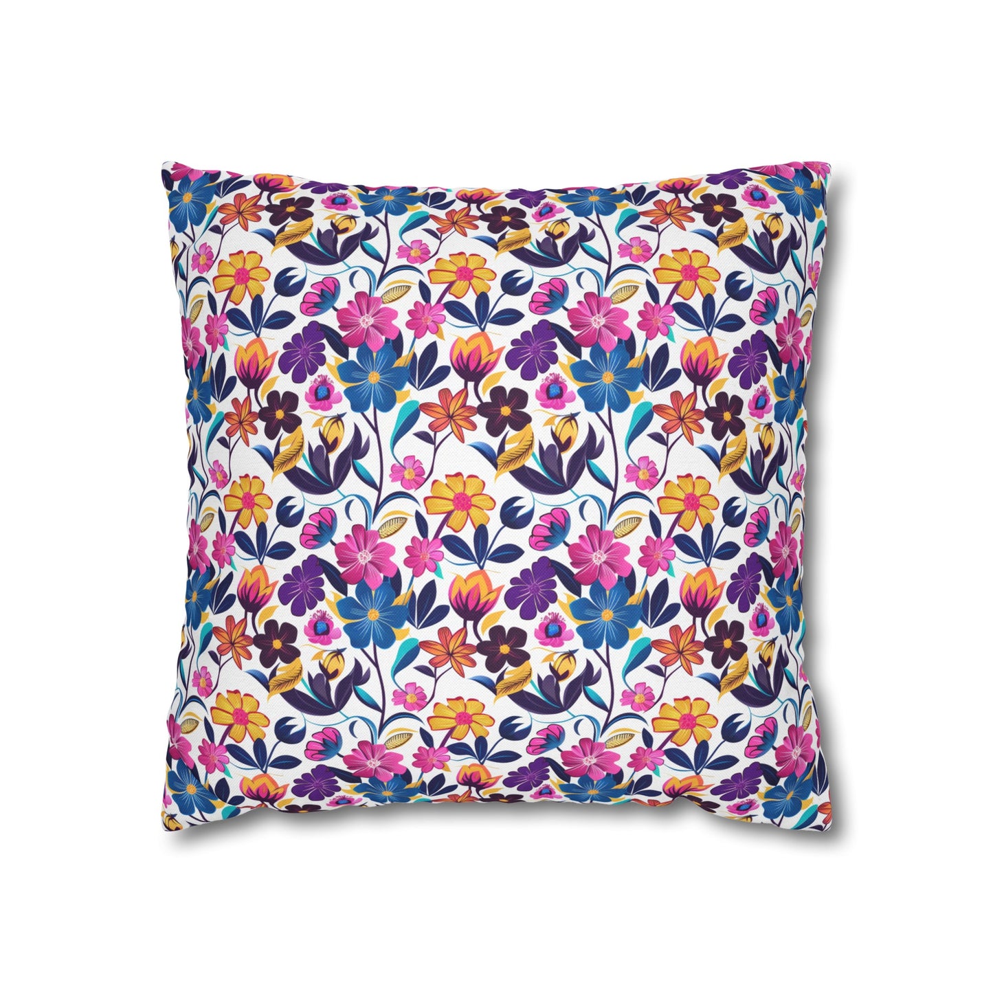 Floral Fiesta Vibrant Multicolor Flower Pattern Spun Polyester Square Pillowcase 4 Sizes