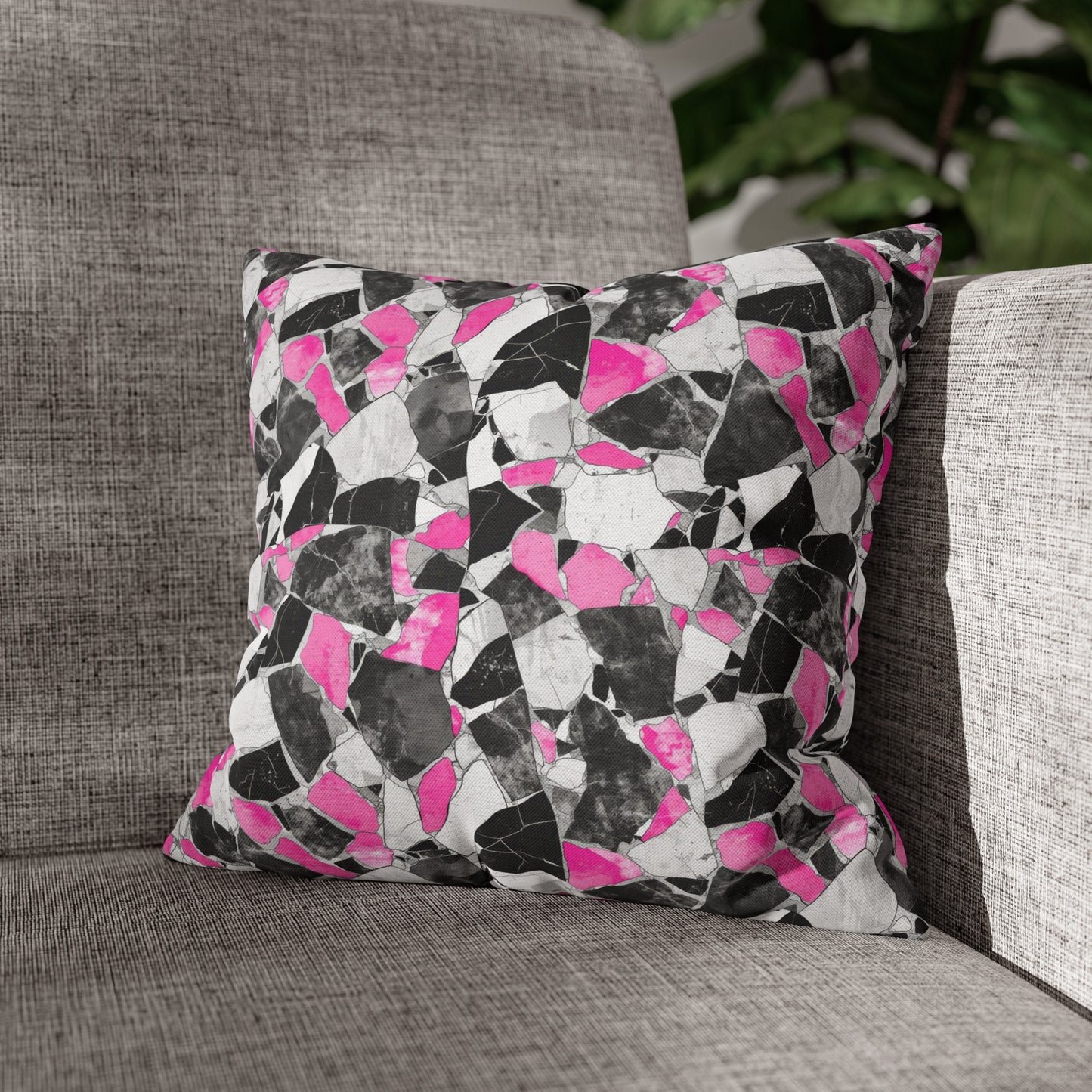 Chic Pink and Gray Mosaic Design Spun Polyester Square Pillowcase 4 Sizes