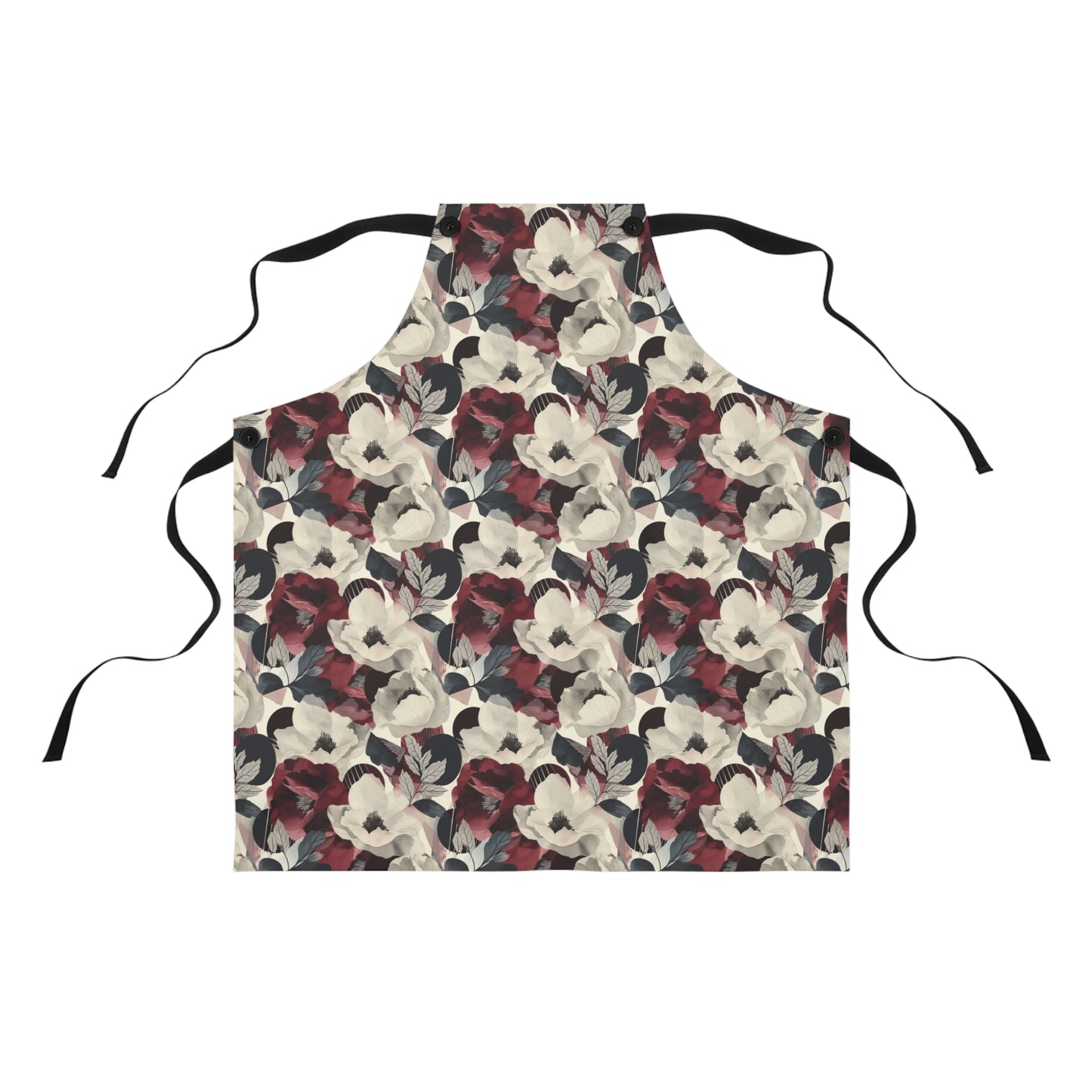 Elegant Vintage Floral Blooms in Wine, Cream and Charcoal Print Design Kitchen Chef Apron