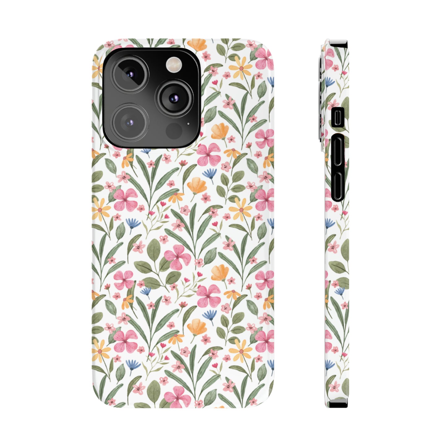 Pink Watercolor Spring Flowers Iphone 15-12 Slim Phone Case