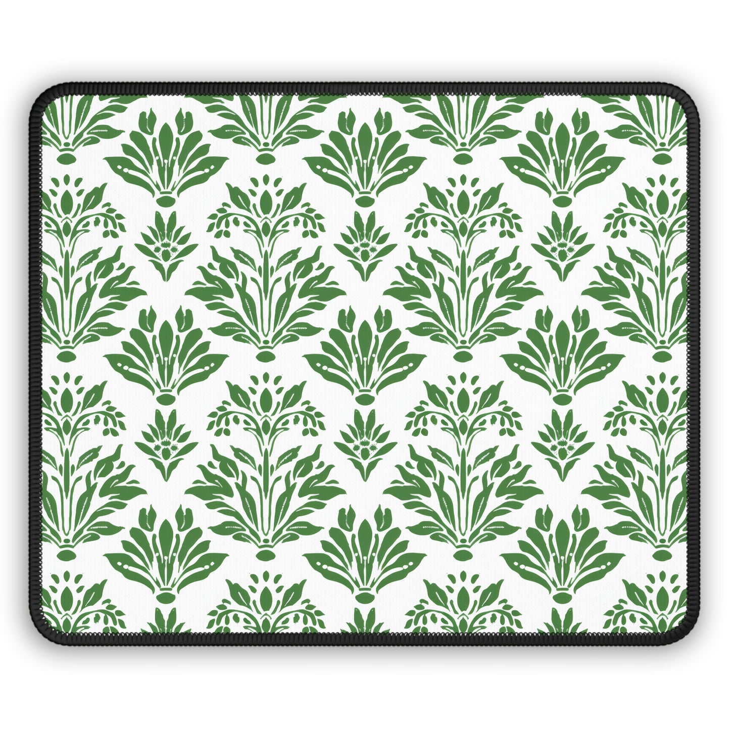 Green Floral Indian Block Print Pattern Gaming Mouse Pad with Finished Edges