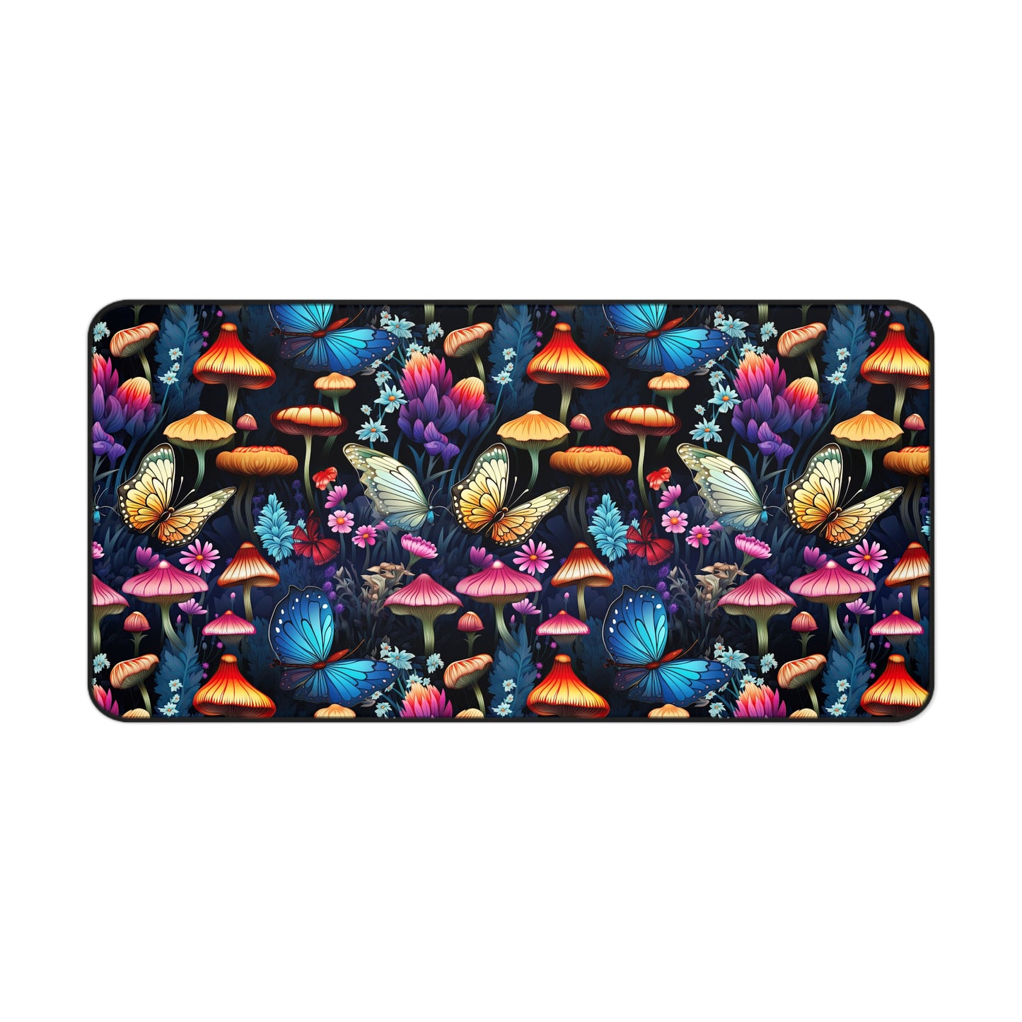 Mystical Butterflies and Mushroom Nighttime Garden - Desk Mat Extended Gaming Mouse Pad 3 Sizes