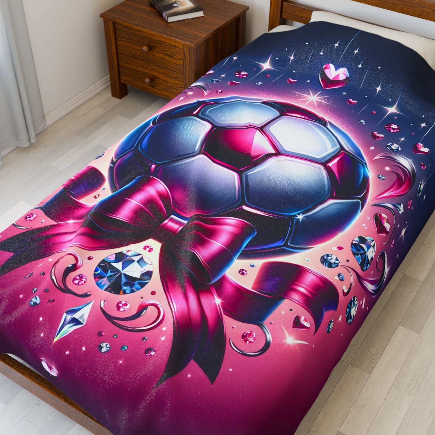 Coquette Bow Glitter Glam Girls Soccer Ball  Velveteen Plush Blanket 3 Sizes