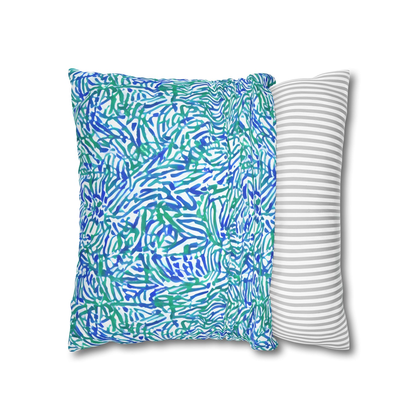 Tropical Fusion: Abstract Palm Leaves in Lime Green and Blue Hues  Spun Polyester Square Pillowcase 4 Sizes