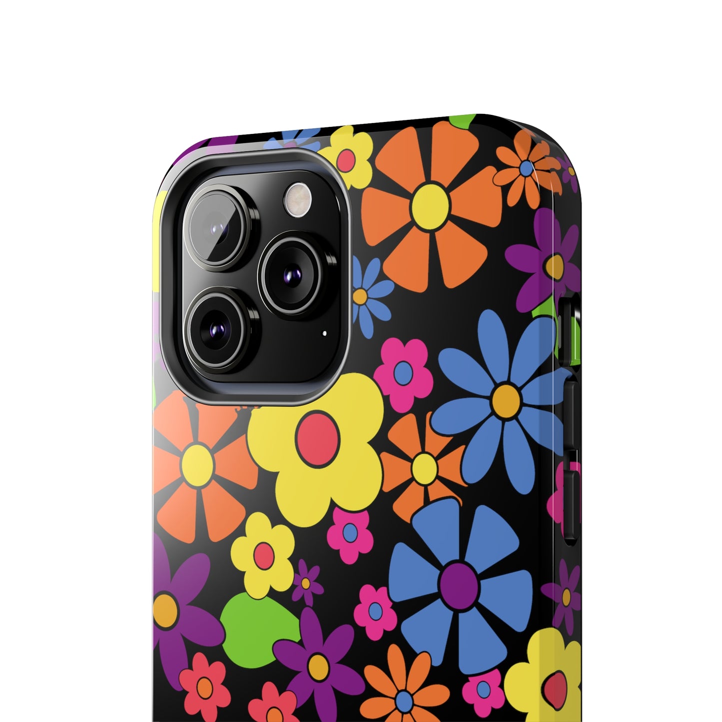 Flower Power Design on Black Background Iphone Tough Phone Case