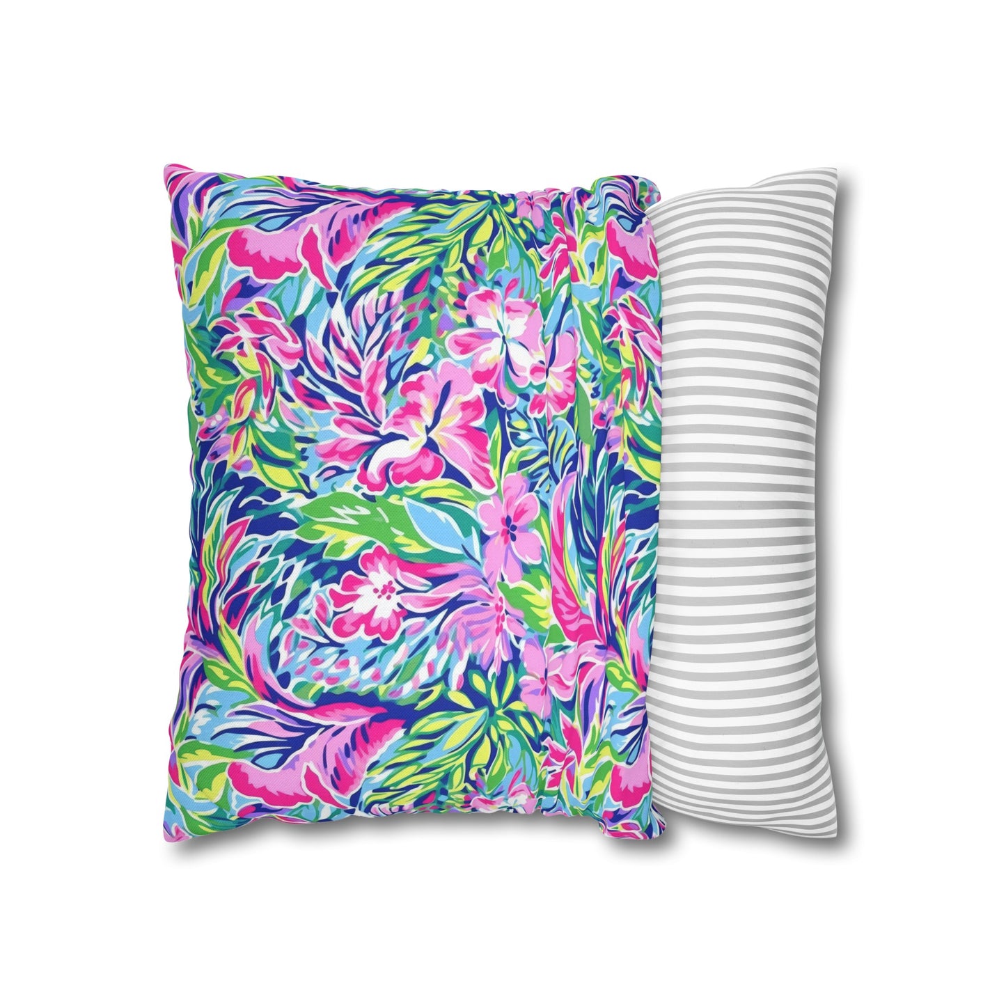 Tropical Serenity: Pink, Green, and Blue Watercolor Floral Delight Spun Polyester Square Pillowcase 4 Sizes