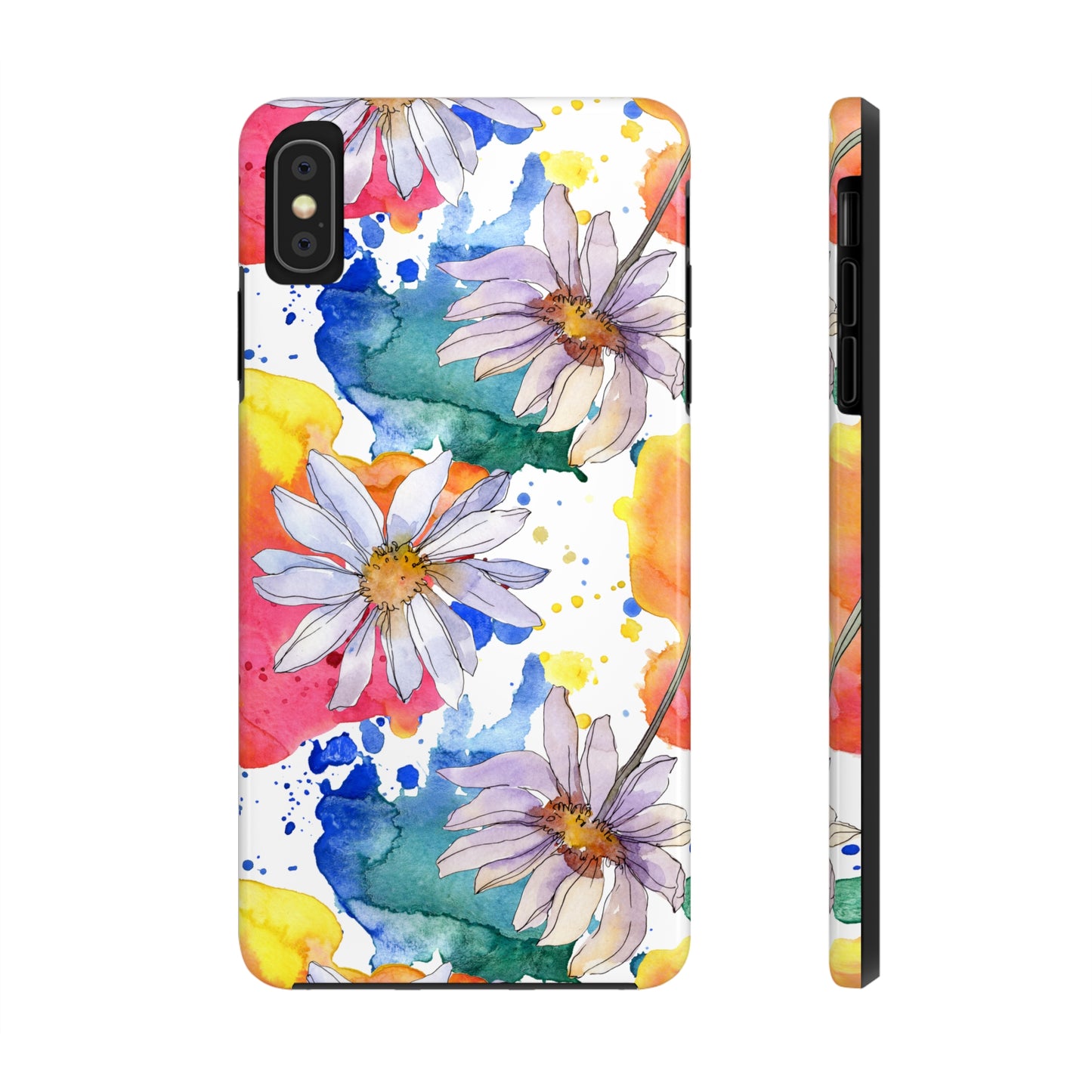 Large Colorful Watercolor Daisy Design Iphone Tough Phone Case