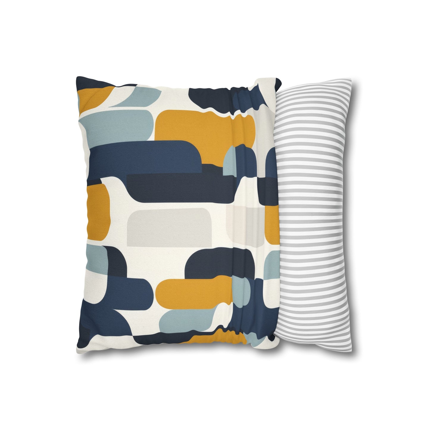 Modern Retro with Bold Geometric Pattern in Mustard and Navy Spun Polyester Square Pillowcase 4 Sizes