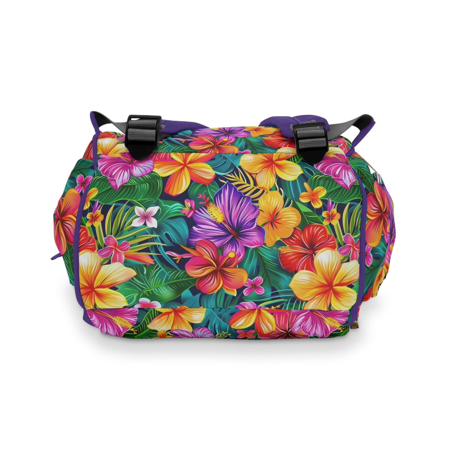 Tropical Radiance: Vibrant Hibiscus Blossoms Multifunctional Diaper Backpack