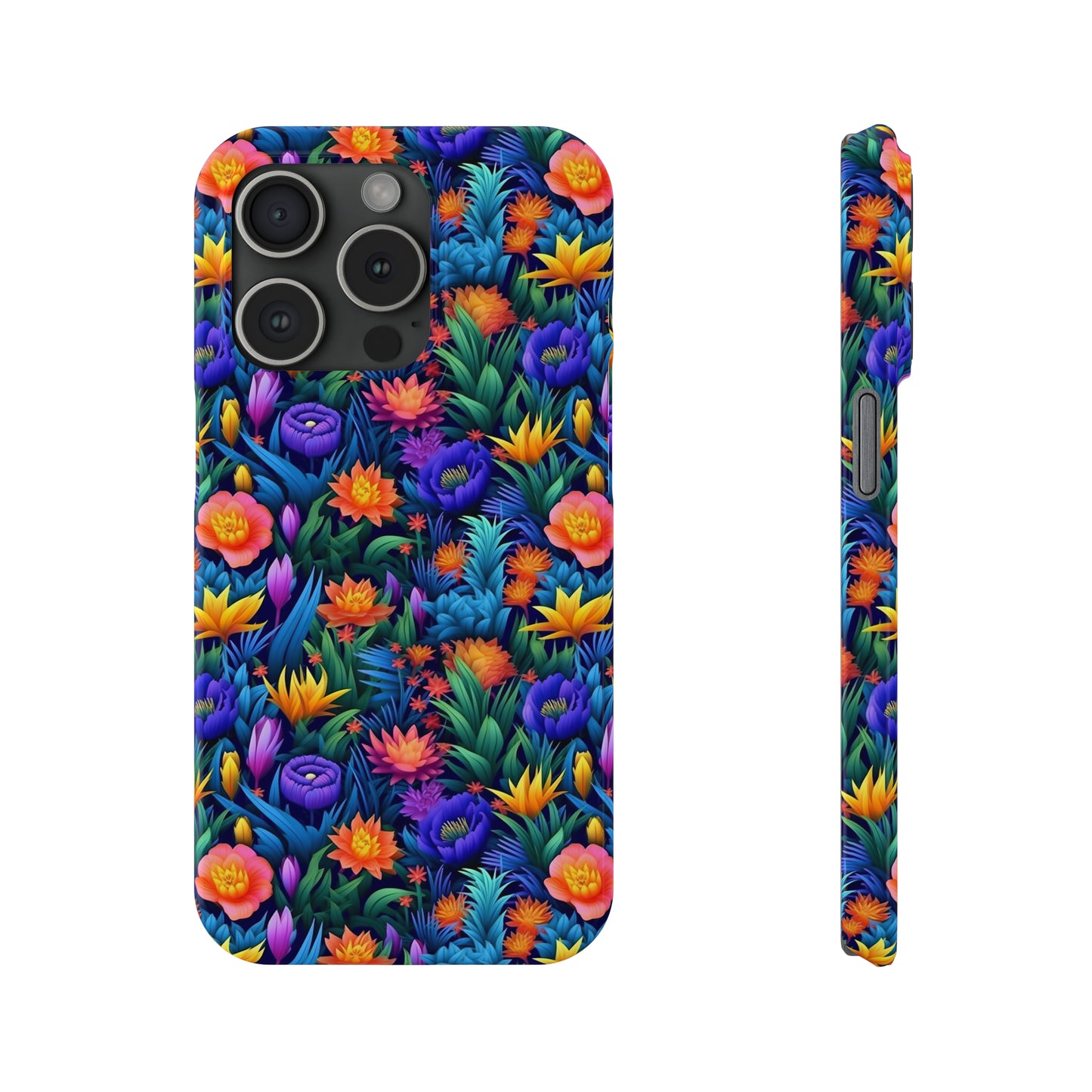 3D Tropical Bright Flowers Iphone 15-12 Slim Phone Case