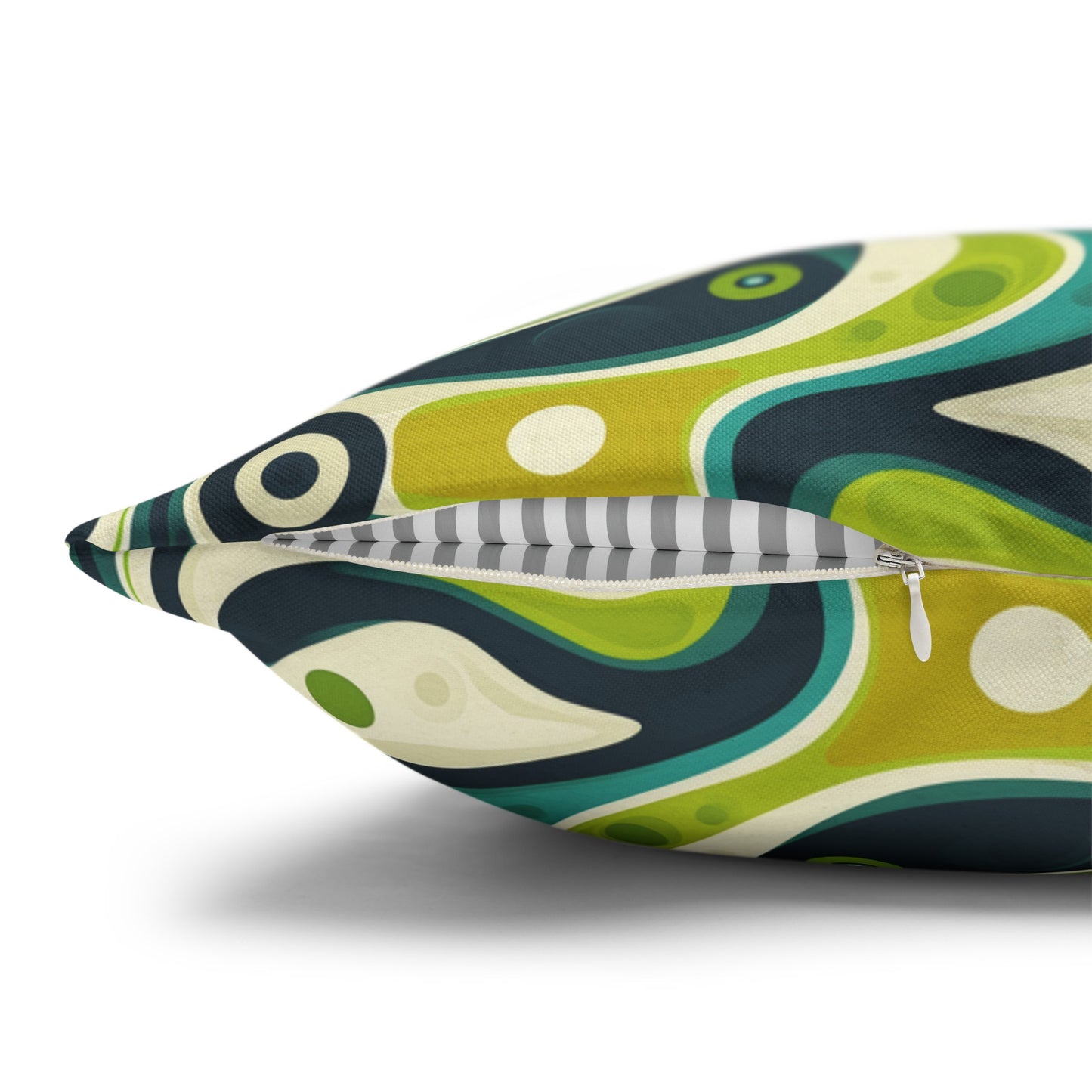 Groovy Retro Greens and Blues Abstract Waves Spun Polyester Square Pillowcase 4 Sizes