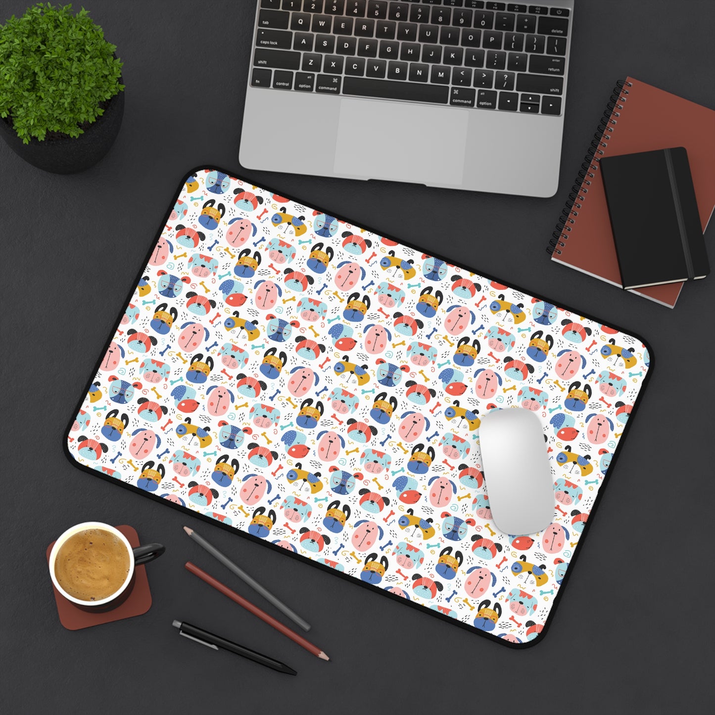 Adorable Canine Characters: Cartoon Faces of Dogs - Desk Mat Extended Gaming Mouse Pad 3 Sizes