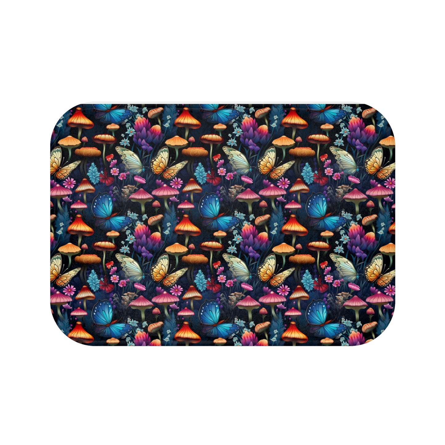 Mystical Butterflies and Mushroom Nighttime Garden  - Bathroom Non-Slip Mat 2 Sizes