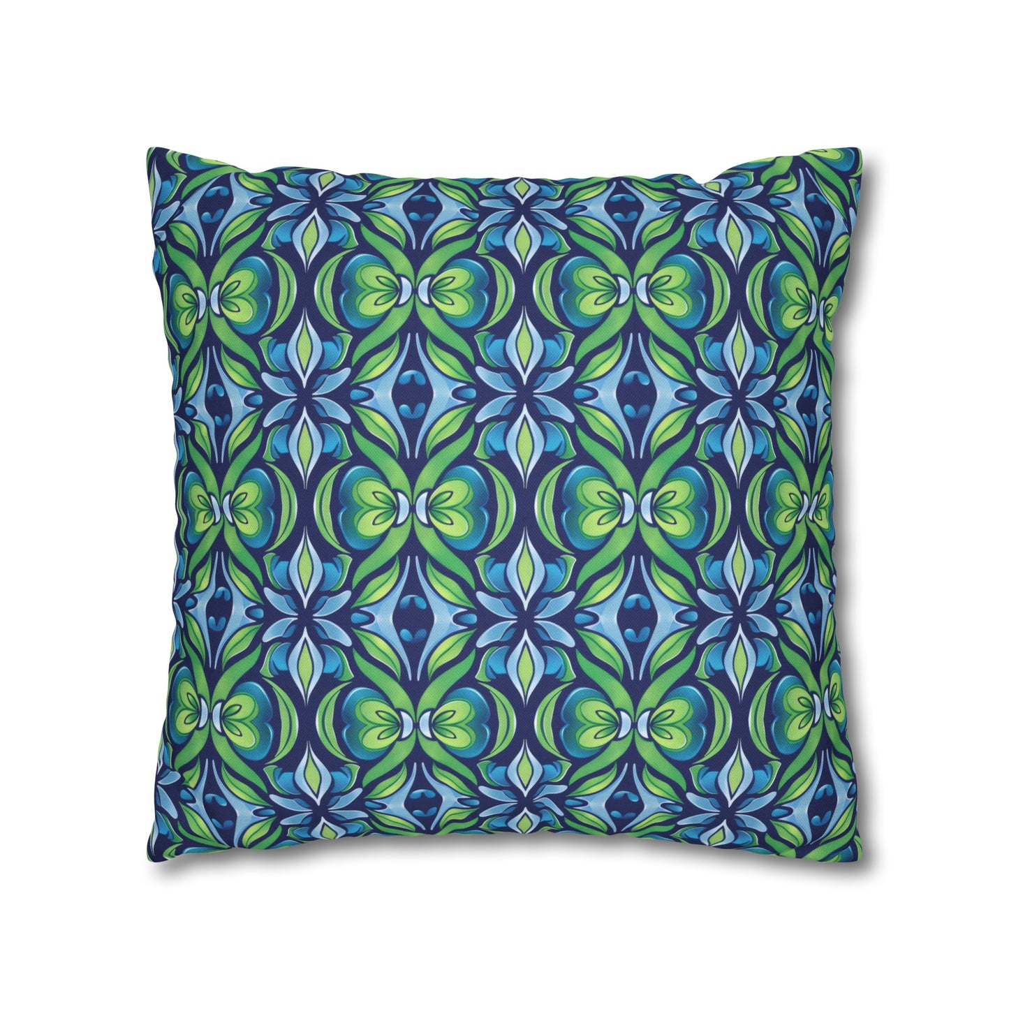 Retro Abstract Blue and Green Floral Pattern Spun Polyester Square Pillowcase 4 Sizes