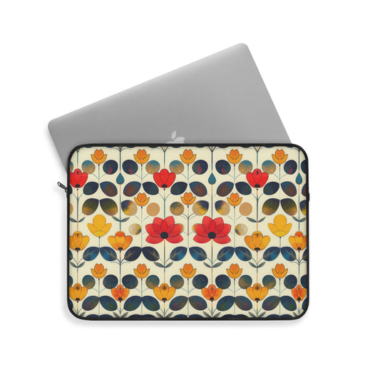 Whimsical Yellow, Red, and Blue Flower Design Laptop or Ipad Protective Sleeve 3 Sizes Available