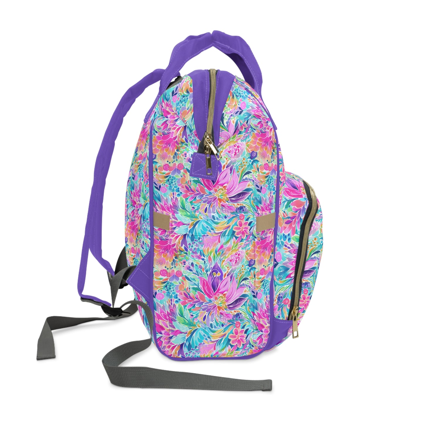 Tropical Prism: Rainbow Watercolor Flowers in Full Bloom Multifunctional Diaper Backpack