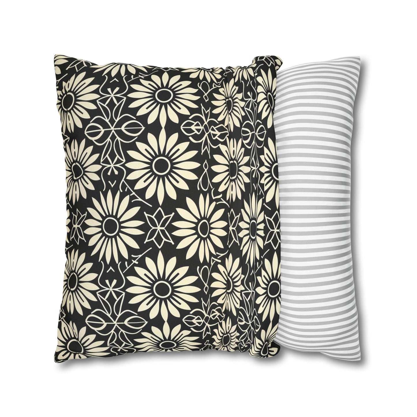 Classic Daisy Black and Off White Elegance Spun Polyester Square Pillowcase 4 Sizes