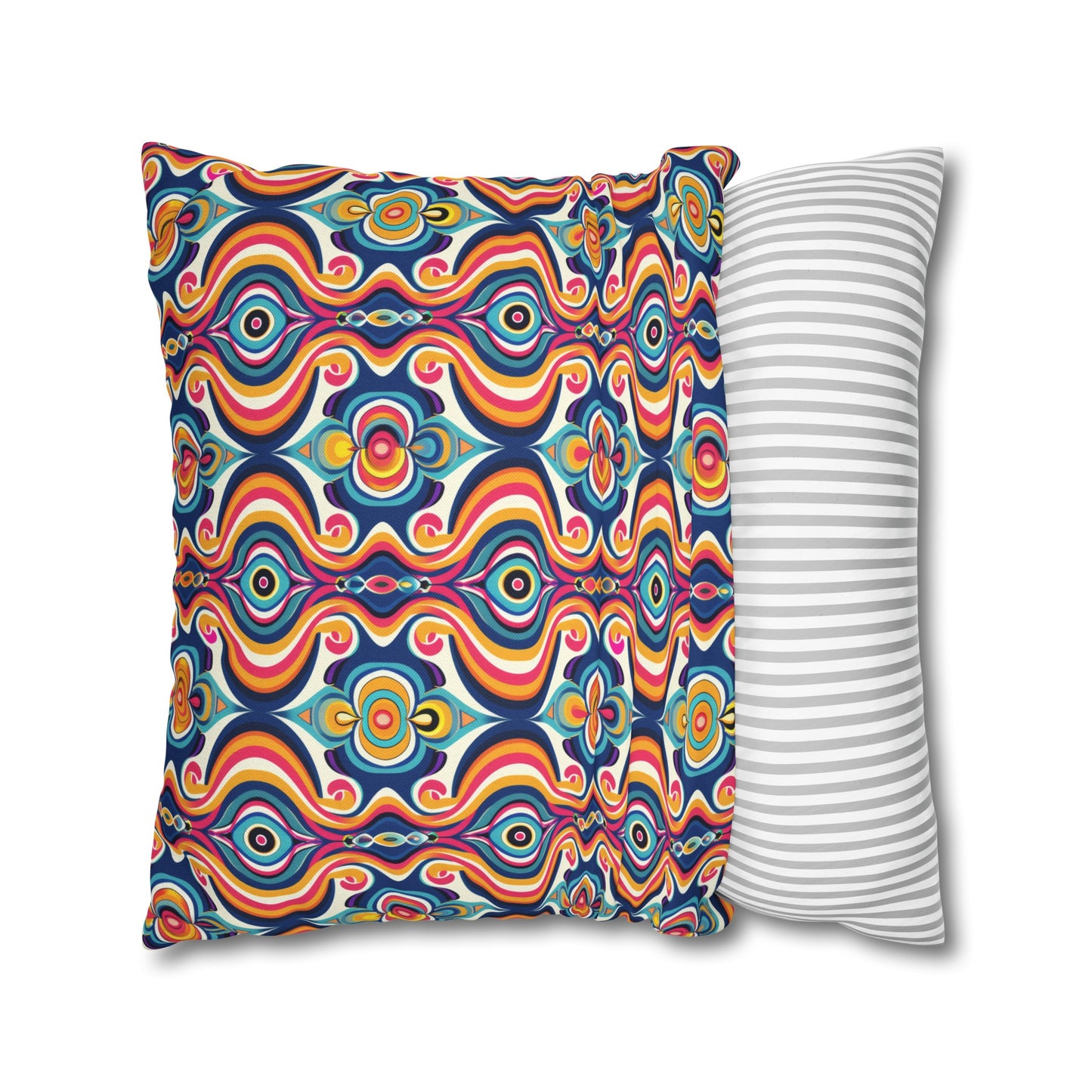 Vibrant Retro Waves with Colorful Geometric Pattern Spun Polyester Square Pillowcase 3 Sizes